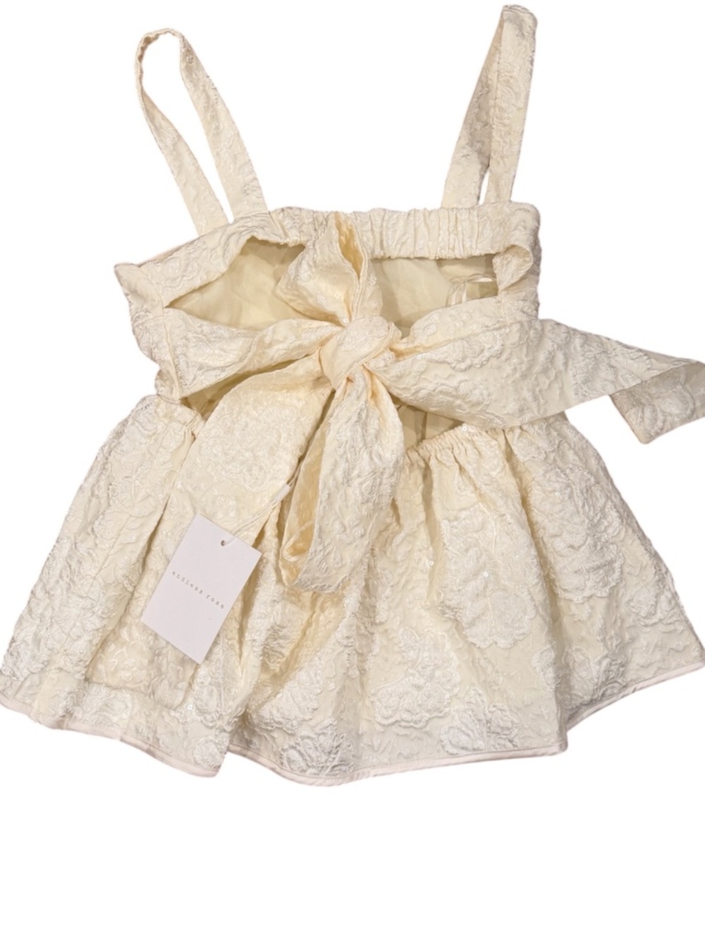 NWT off white Endless Rose peplum jacquard bow tie with clear sequins top XS S